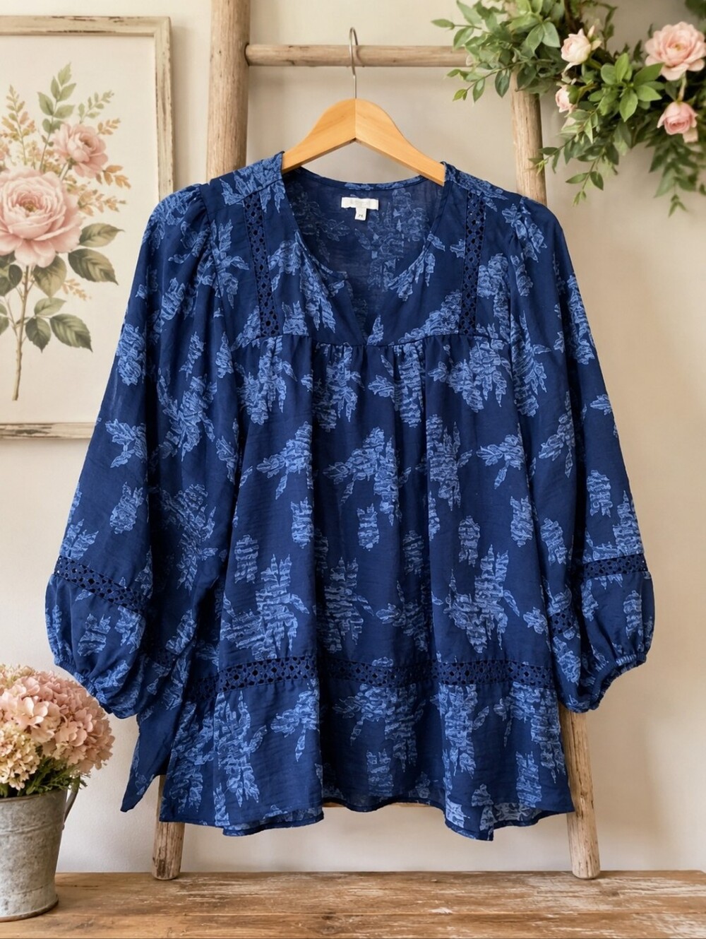 Elegant Navy Floral Blouse